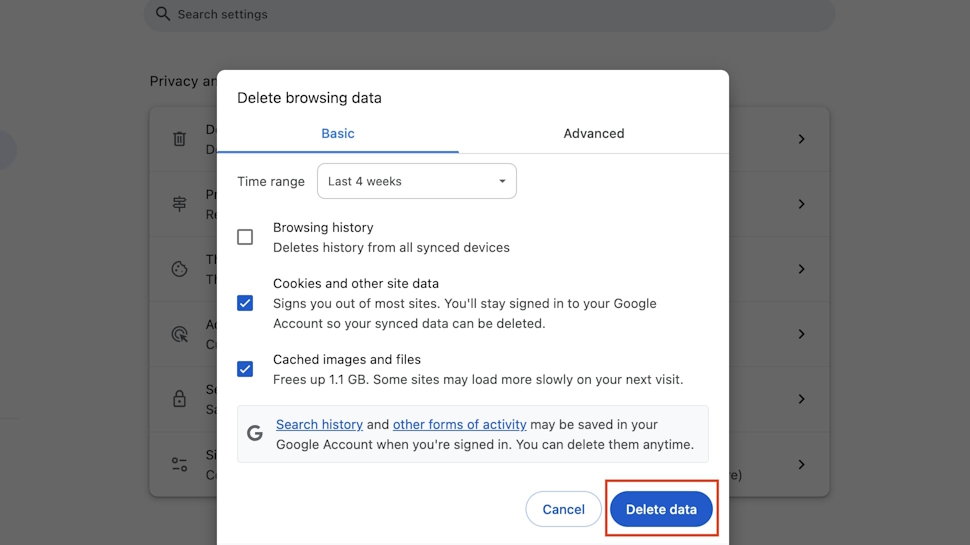 How to delete cookies and cached files on Google Chrome