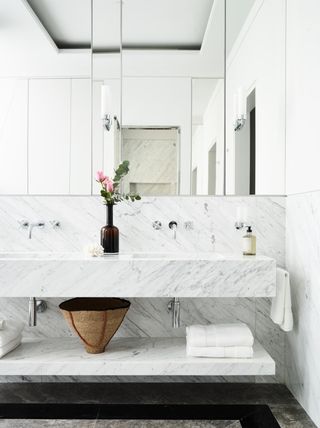 bathroom vanity ideas with a luxe marble vanity unit