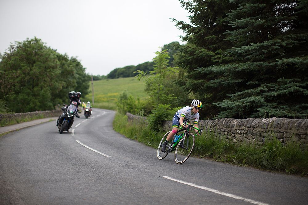 Amanda Spratt (AUS) of Orica-AIS Cycling Team tackles a fast descent during the Aviva Women's Tour 2016 - Stage 3