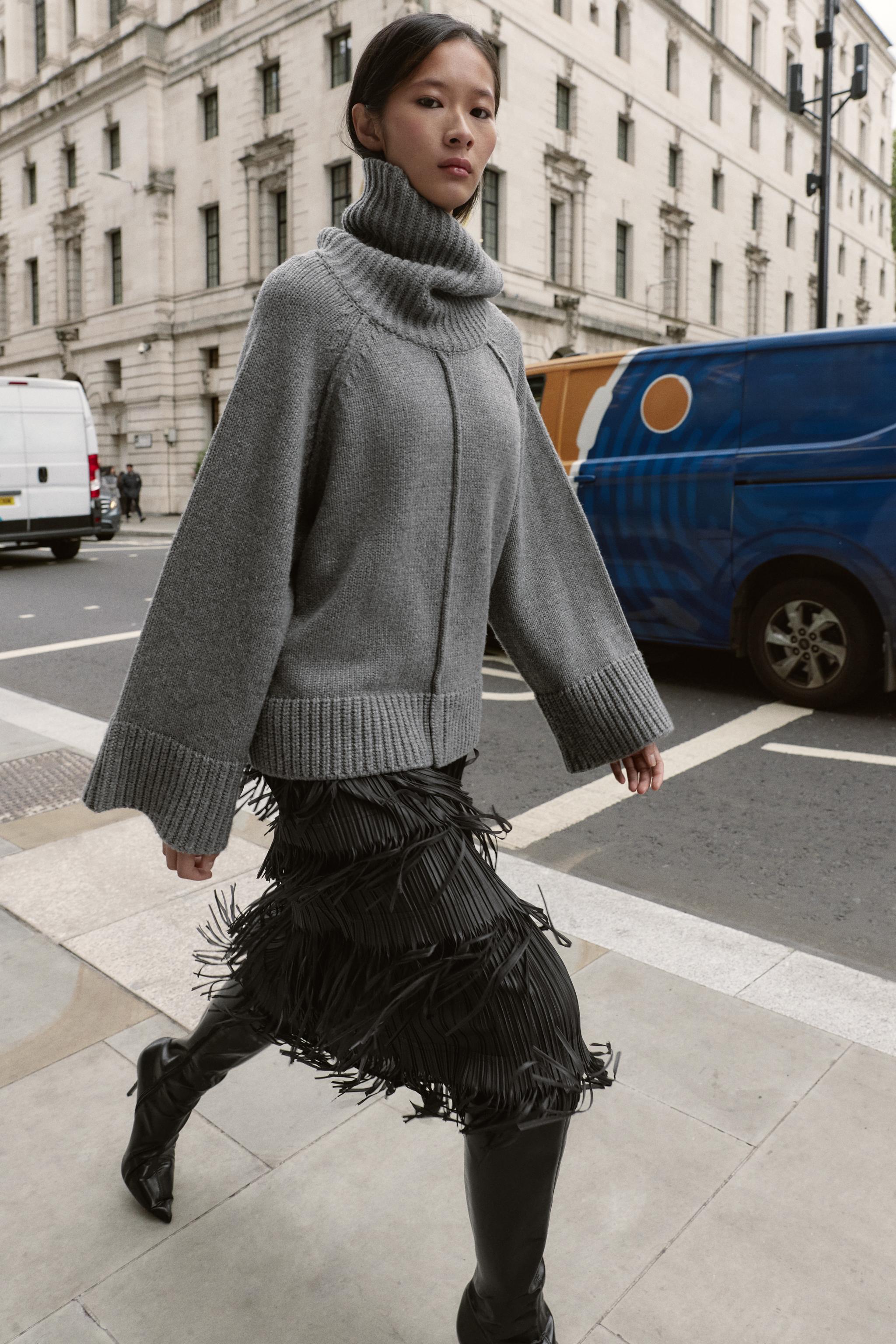 Oversized Knit High Neck Jumper