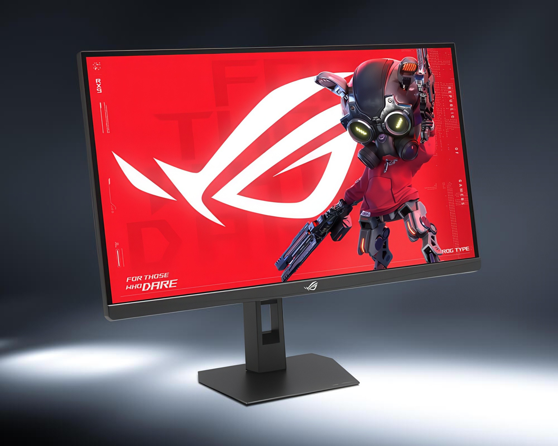 A promotional image for the Asus ROG Strix 5K XG27JCG gaming monitor.