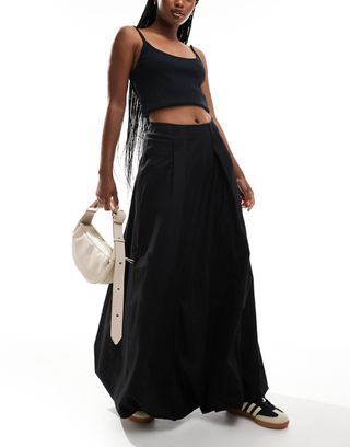 Asos Design Cotton Poplin Bubble Maxi Skirt in Black