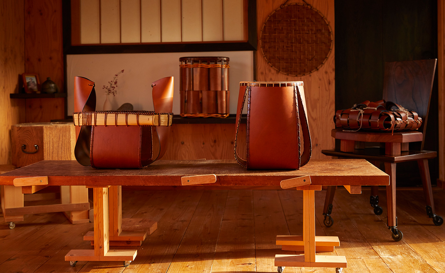 bamboo artists craft LOEWE leather into unique pieces at milan design week