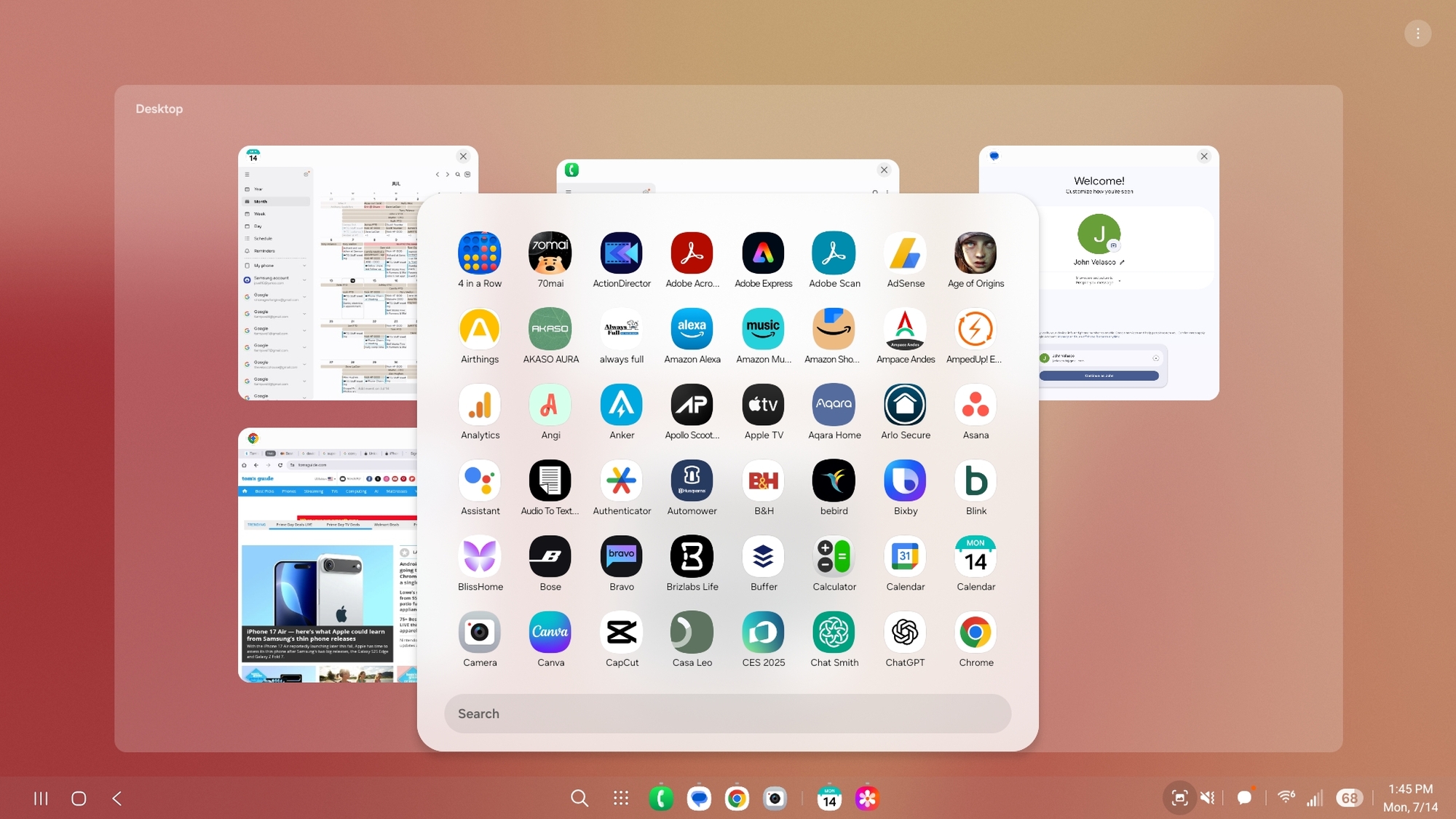 Samsung DeX on Galaxy Z Flip 7 screenshot.
