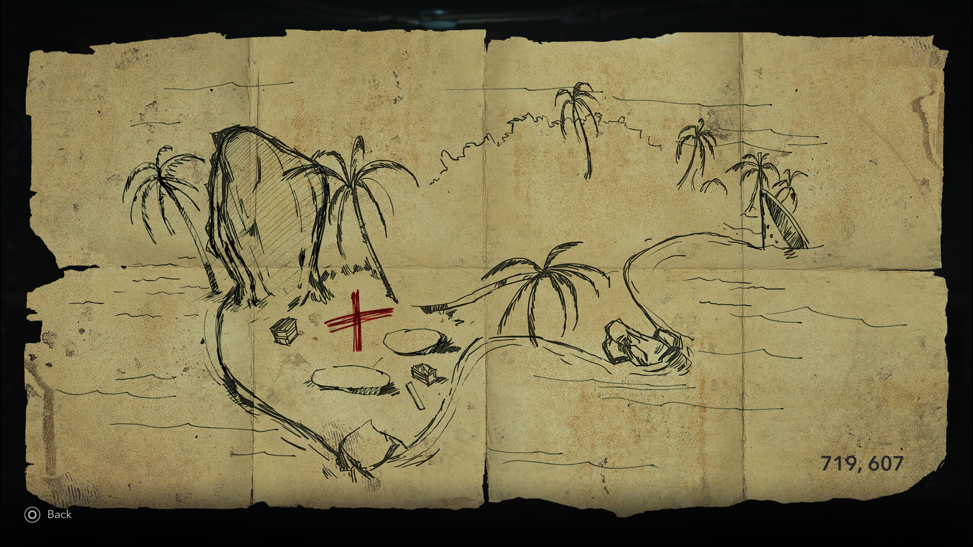 A Black Flag Resynced treasure map showing where to dig