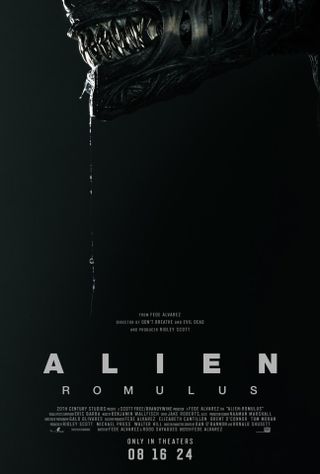 a drooling xenomorph in official poster for "Alien: Romulus"