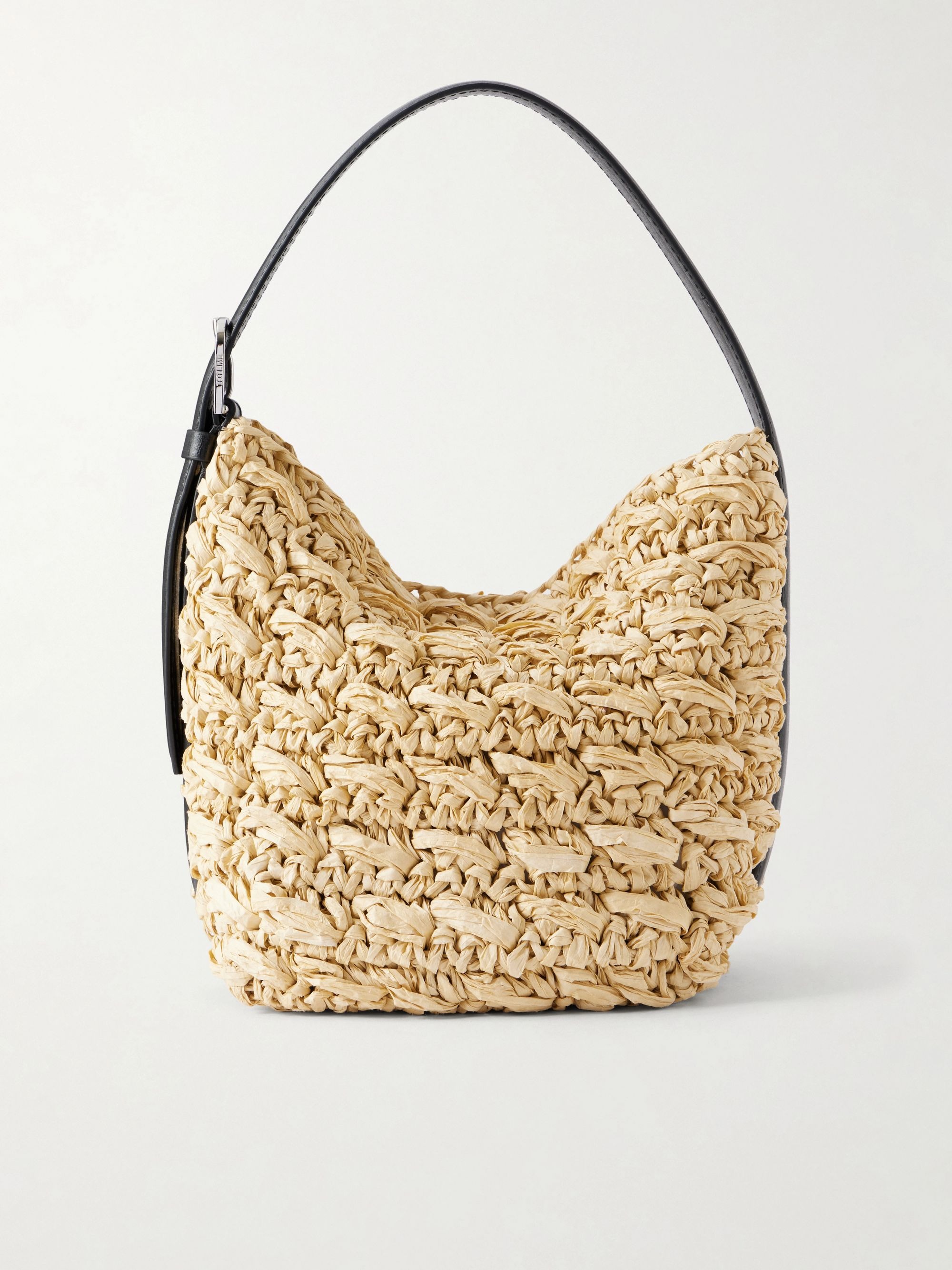 TOTEME, Belted small leather-trimmed raffia shoulder bag