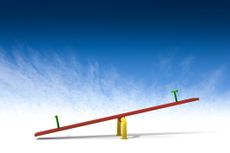 red seesaw on a blue sky background