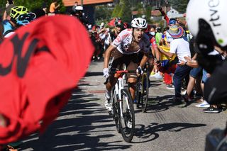MOS SPAIN SEPTEMBER 04 Clment Champoussin of France and AG2R Citren Team attacks in the breakaway during the 76th Tour of Spain 2021 Stage 20 a 2022km km stage from Sanxenxo to Mos Alto Castro de Herville 502m lavuelta LaVuelta21 on September 04 2021 in Mos Spain Photo by Tim de WaeleGetty Images