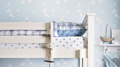 boys bedroom with bunkbeds and coastal theme