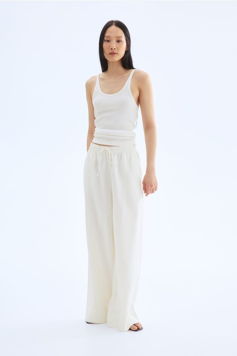 Wide-Leg Linen-Blend Pants