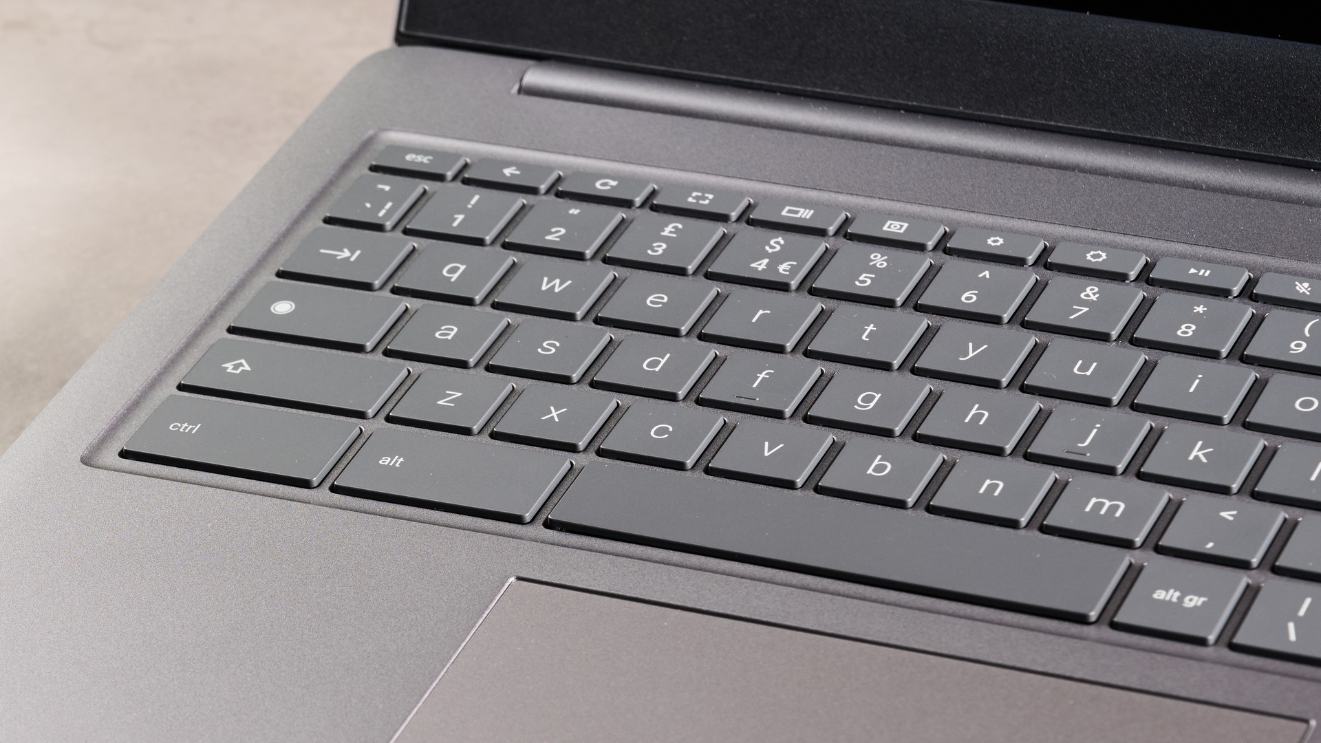 Close-up of keyboard on HP Chromebook Plus 15.6-inch