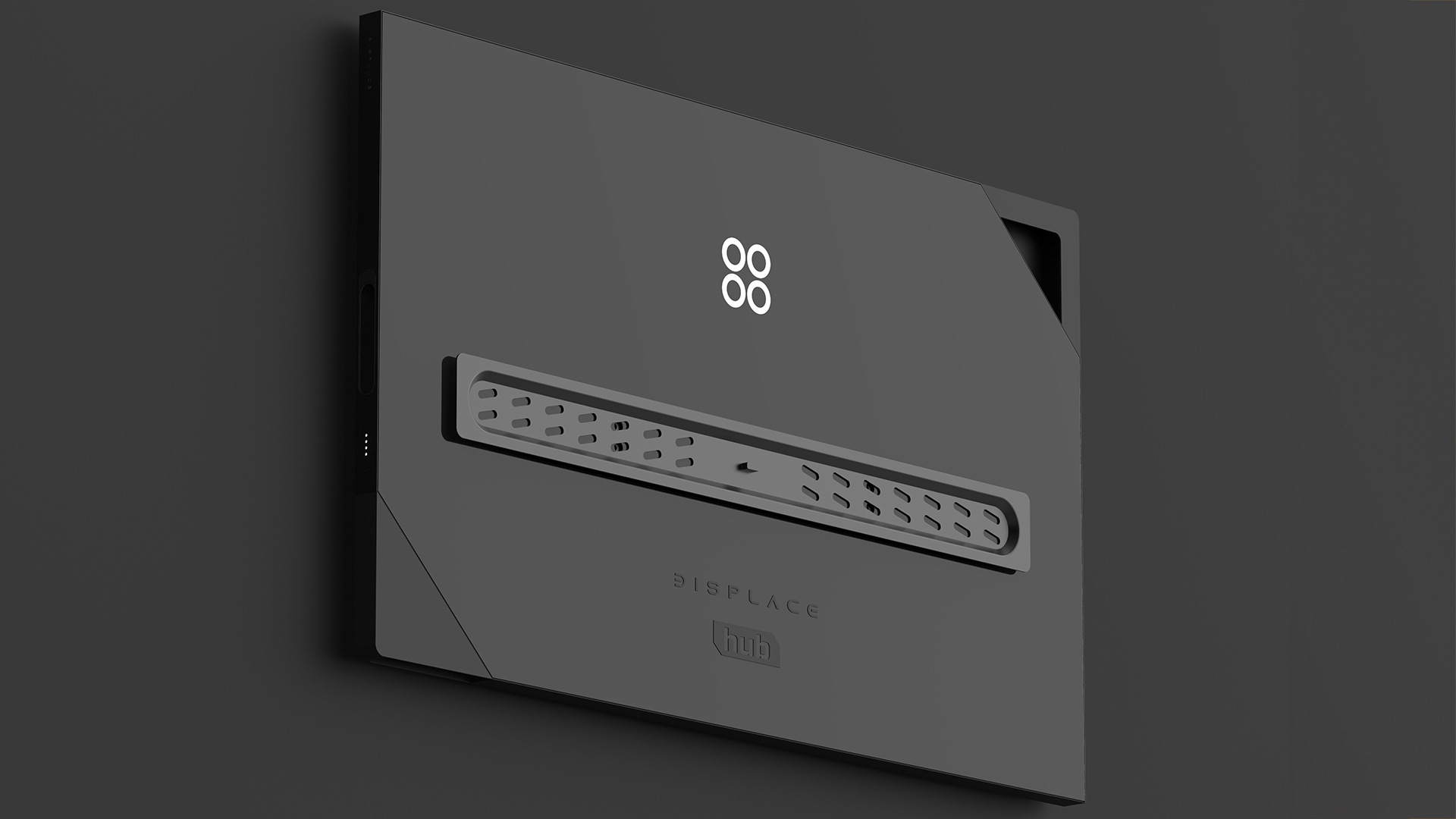 The Displace Hub, mounted on a dark gray wall