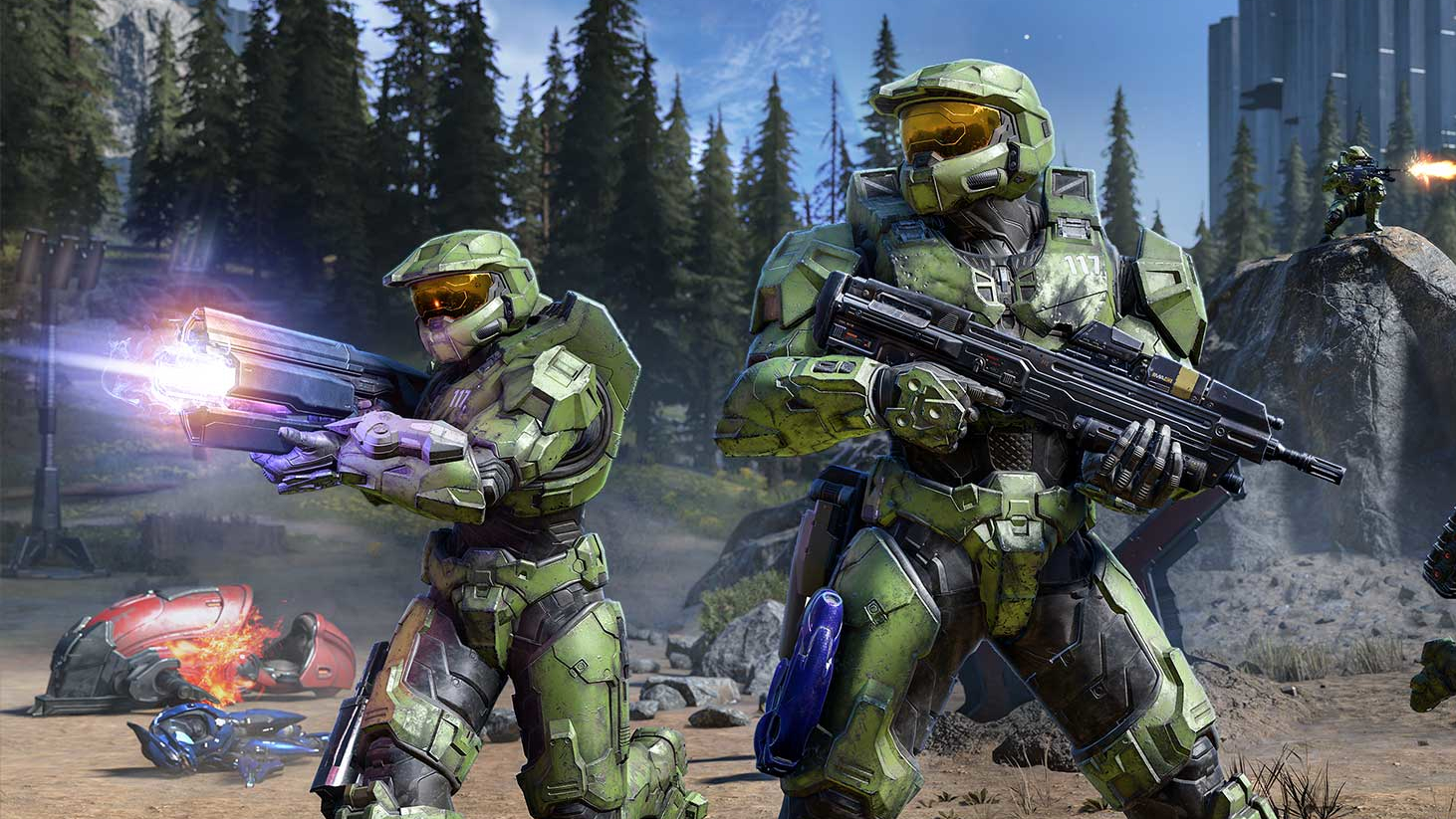 Два спартанца с винтовками в Halo Infinite