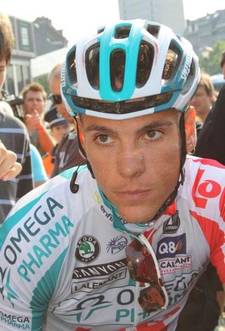 Philippe Gilbert (Omega Pharma-Lotto) was mobbed by the media and the crowds