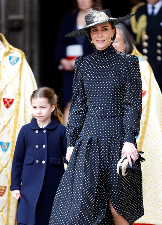 Princess Charlotte of Cambridge and Catherine, Duchess of Cambridge attends a Service of Thanksgiving for the life of Prince Philip, Duke of Edinburgh at Westminster Abbey on March 29, 2022 in London, England