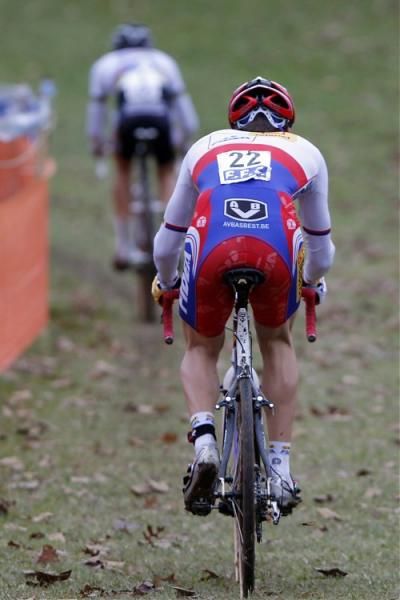 Czech national champion Zdenek Stybar pursues world champion Niels Albert.
