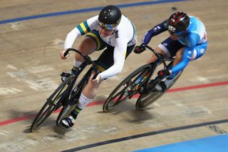 Australia’s Steph Morton battles with Hong Kong’s Lee Wai Sze in the Sprint final at the 2020 UCI Track World Championships in Berlin, Germany, where Morton had to settle for silver