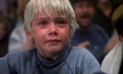 A young Ricky Schroeder wells up during the final fight in 1979 movie "The Champ"