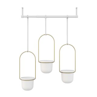 West Elm white potted hangers with gold metal accents