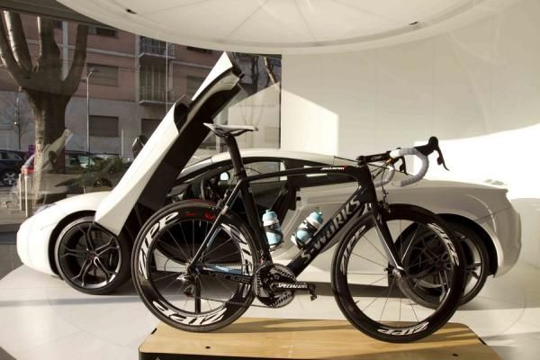 Boonen's Specialized Venge McLaren alongside the McLaren MP4-12C