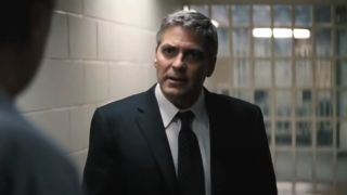 George Clooney has a heated discussion in a jail cell with Tom Wilkinson in Michael Clayton.