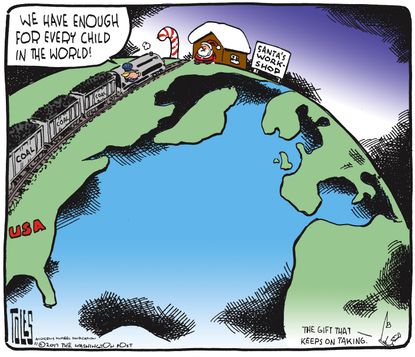 Political cartoon U.S. Trump coal climate change Christmas Santa Claus