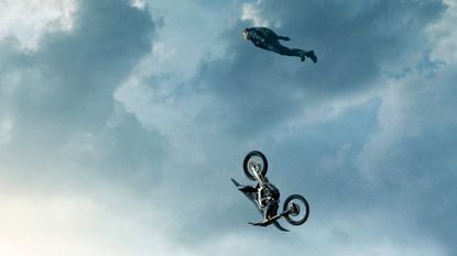 Tom Cruise flying through the air in Mission Impossible 7