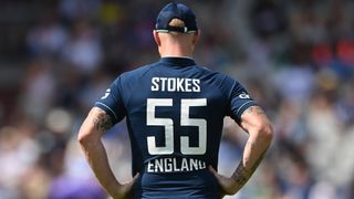 Ben Stokes with his name and number on the back of his England shirt