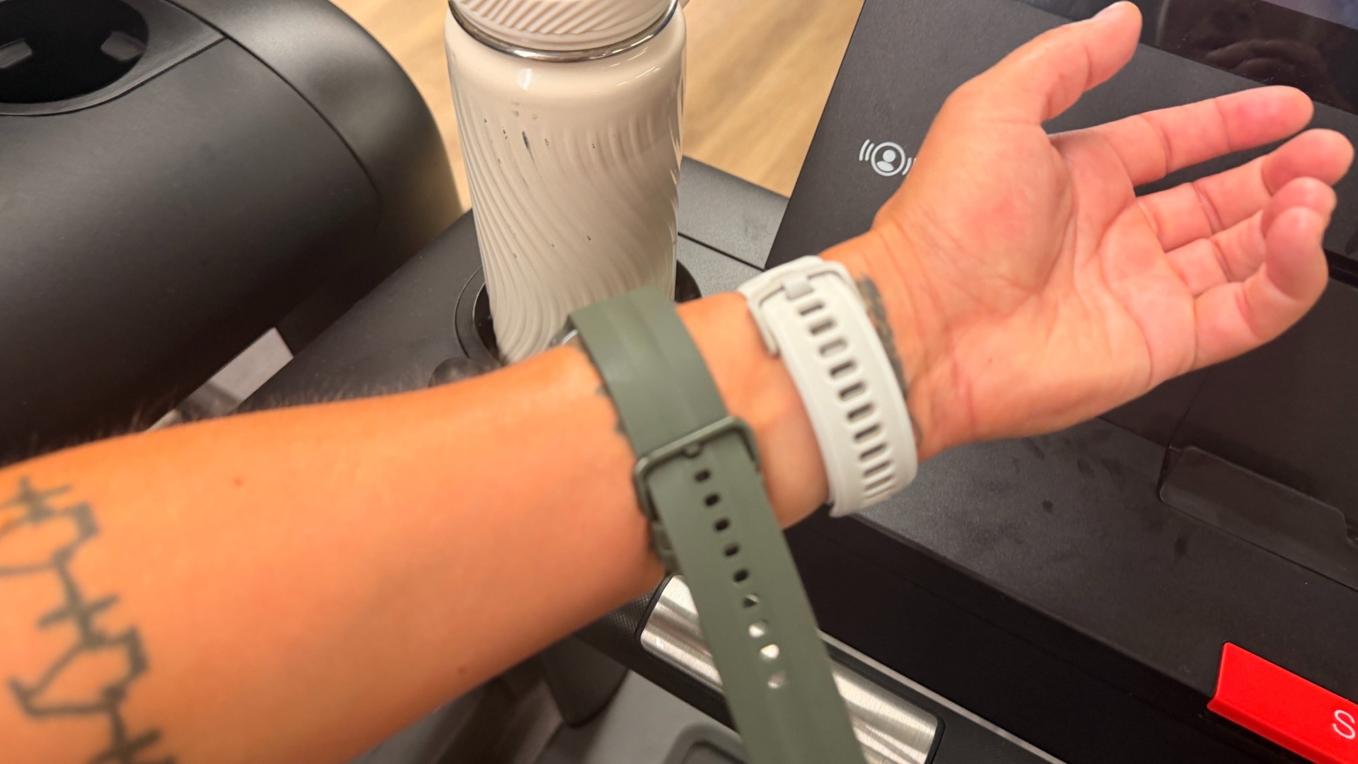 Samsung Galaxy Watch 9 on user wrist during treadmill workout