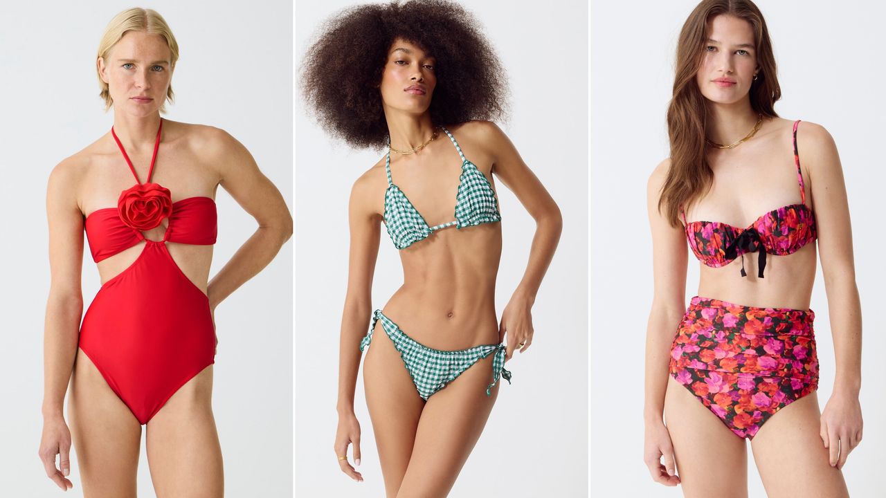 Split image of J.Crew swimsuits 