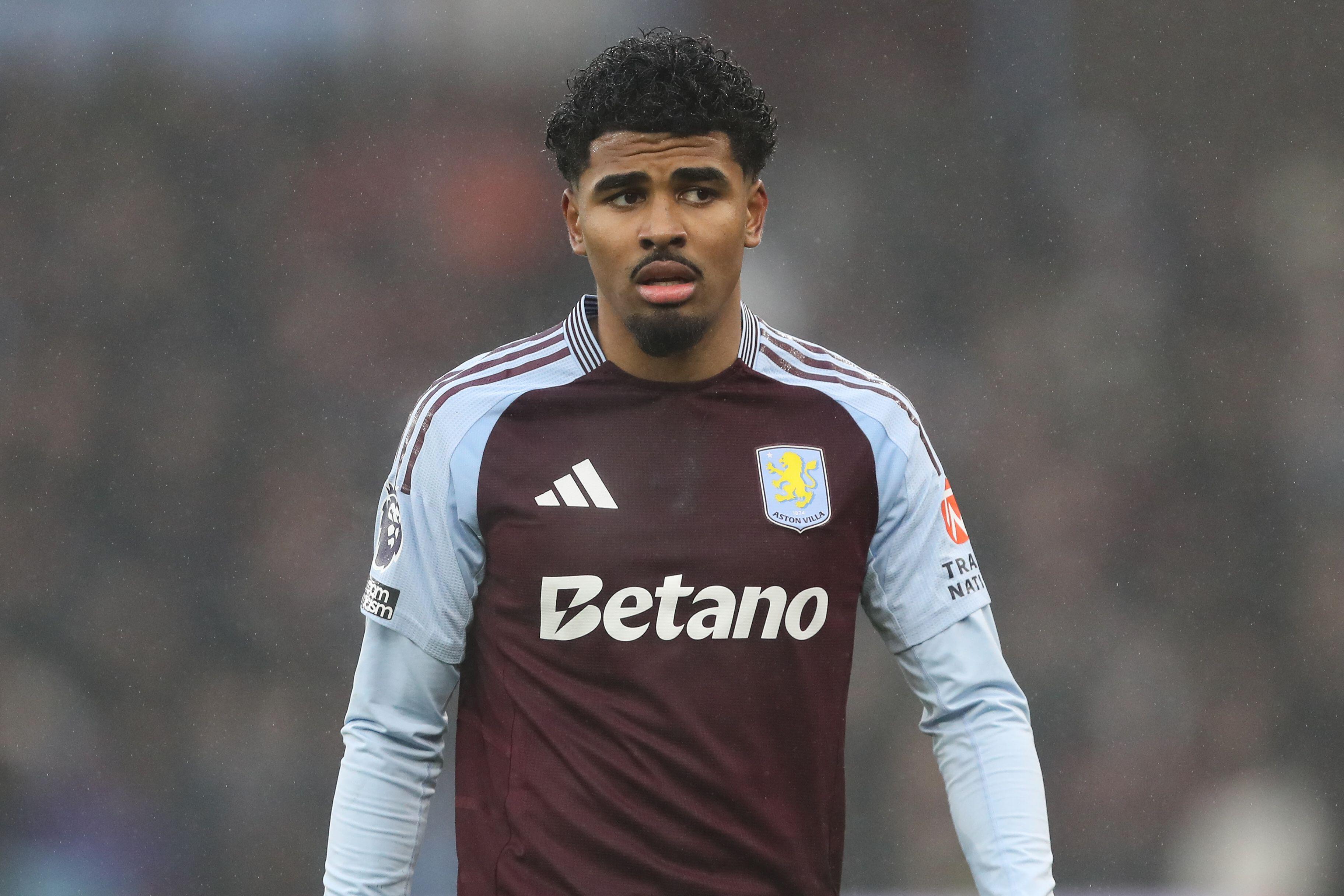 Ian Maatsen of Aston Villa looks on during the match against Ipswich Town, February 2025.