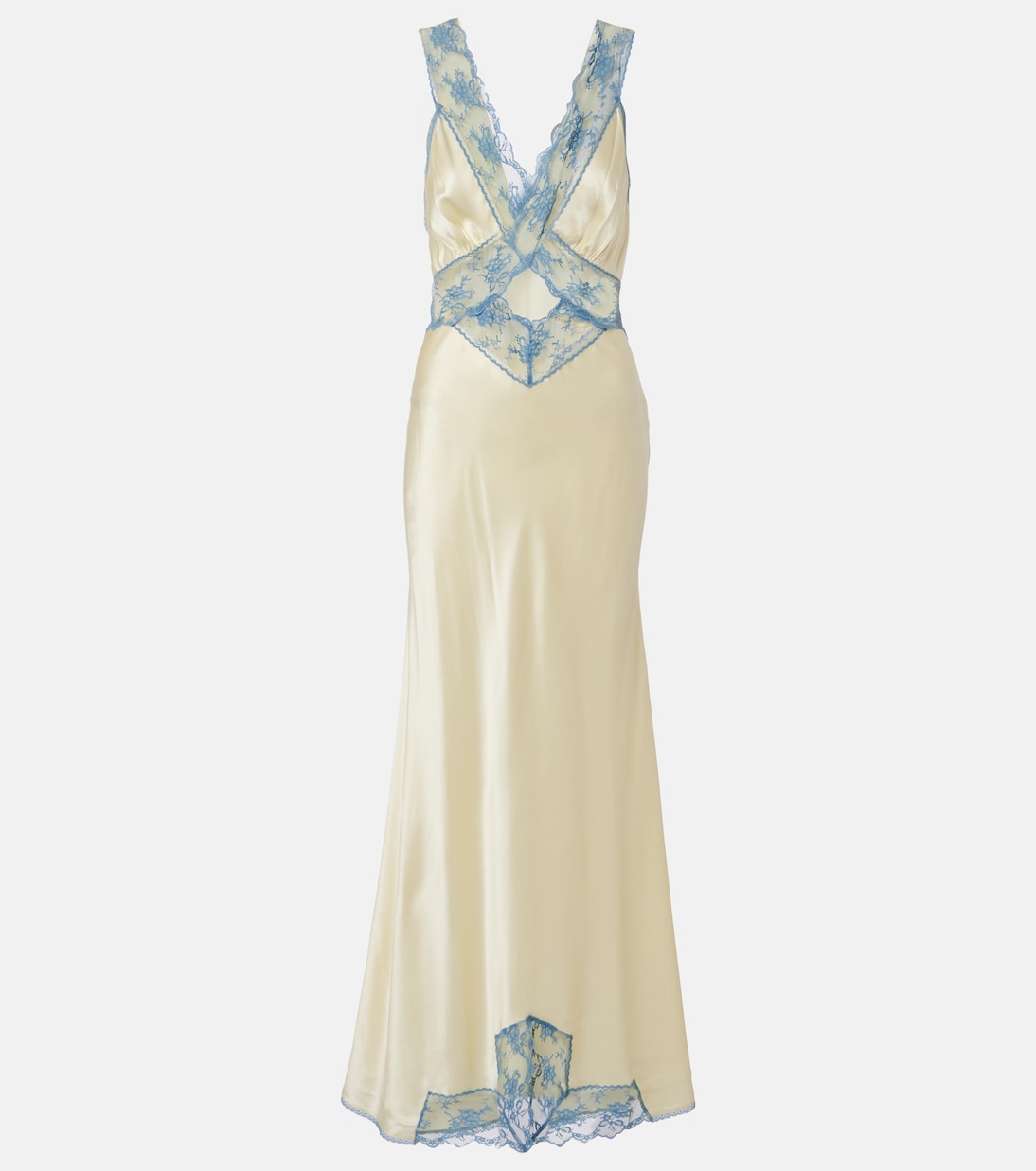 Lace-Trimmed Silk Maxi Dress in Yellow - Sir