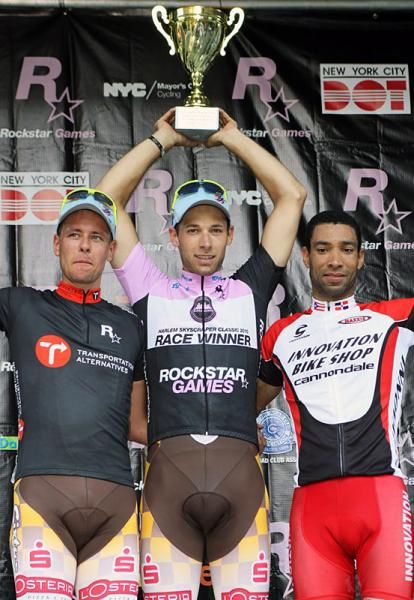 Men's podium: Leif Lampater (TransAlt p/b Rockstar Games), Christian Grasmann (TransAlt p/b Rockstar Games) and Melito Heredia (Innovation Bike).