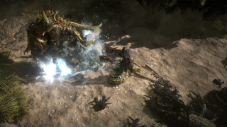 Path of Exile 2 screenshot with mercenary attacking monster