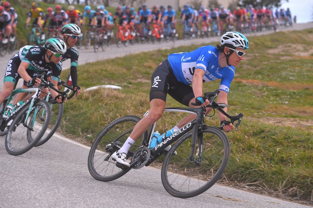 Geraint Thomas in blue during stage 4 at Paris-Nice