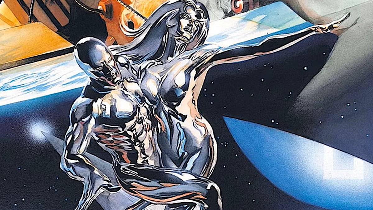 Two silver-skinned outer space superheroes