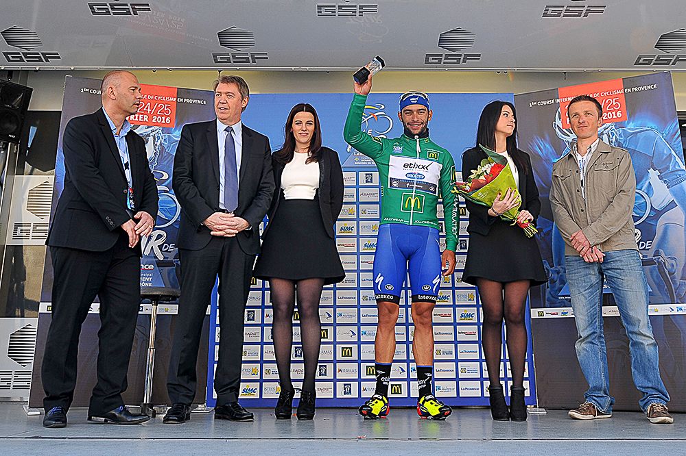 Fernando Gaviria in the green jersey at Tour la Provence
