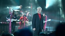 David Byrne performs at the SNL homecoming concert in February 2025.