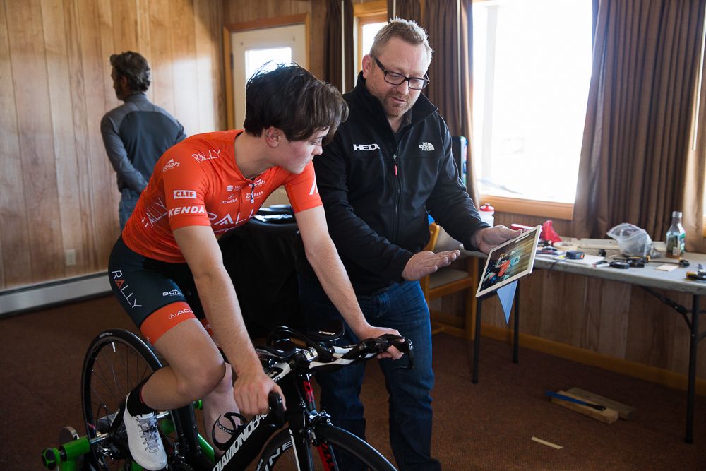 Heidi Franz works on her TT bike position