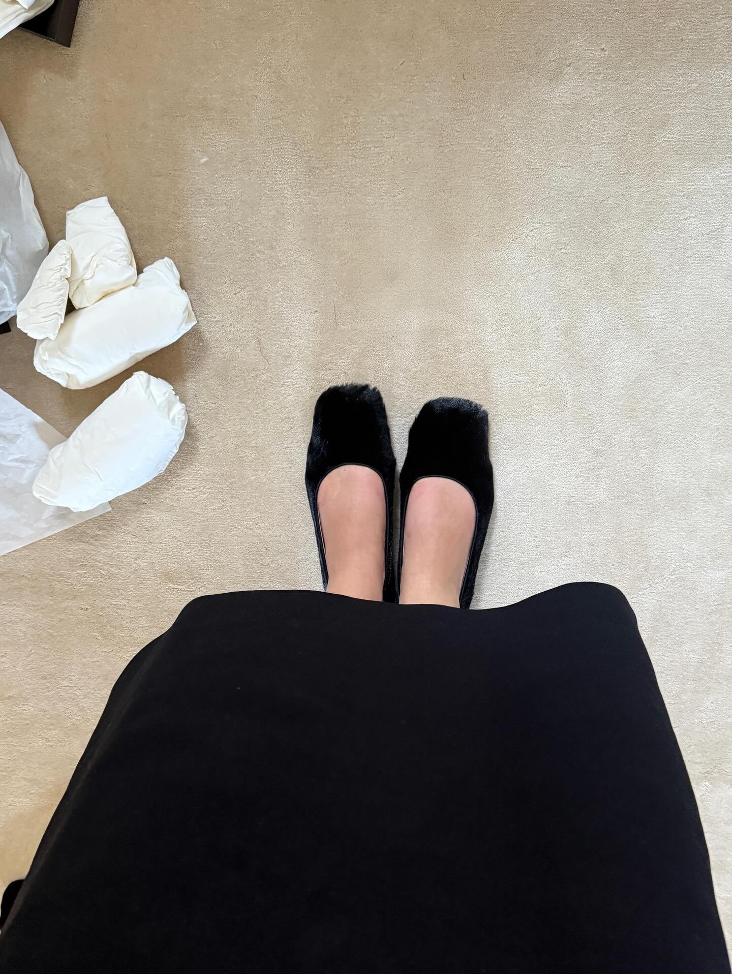 @christietyler wearing faux fur flats