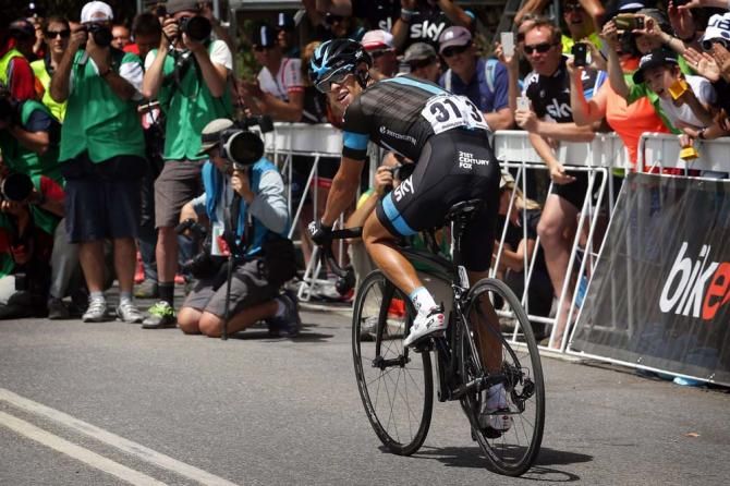 Richie Porte looks back to check his winning margin
