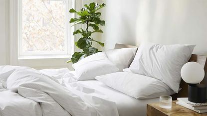 Cooling Percale Sheet Set on a bed.