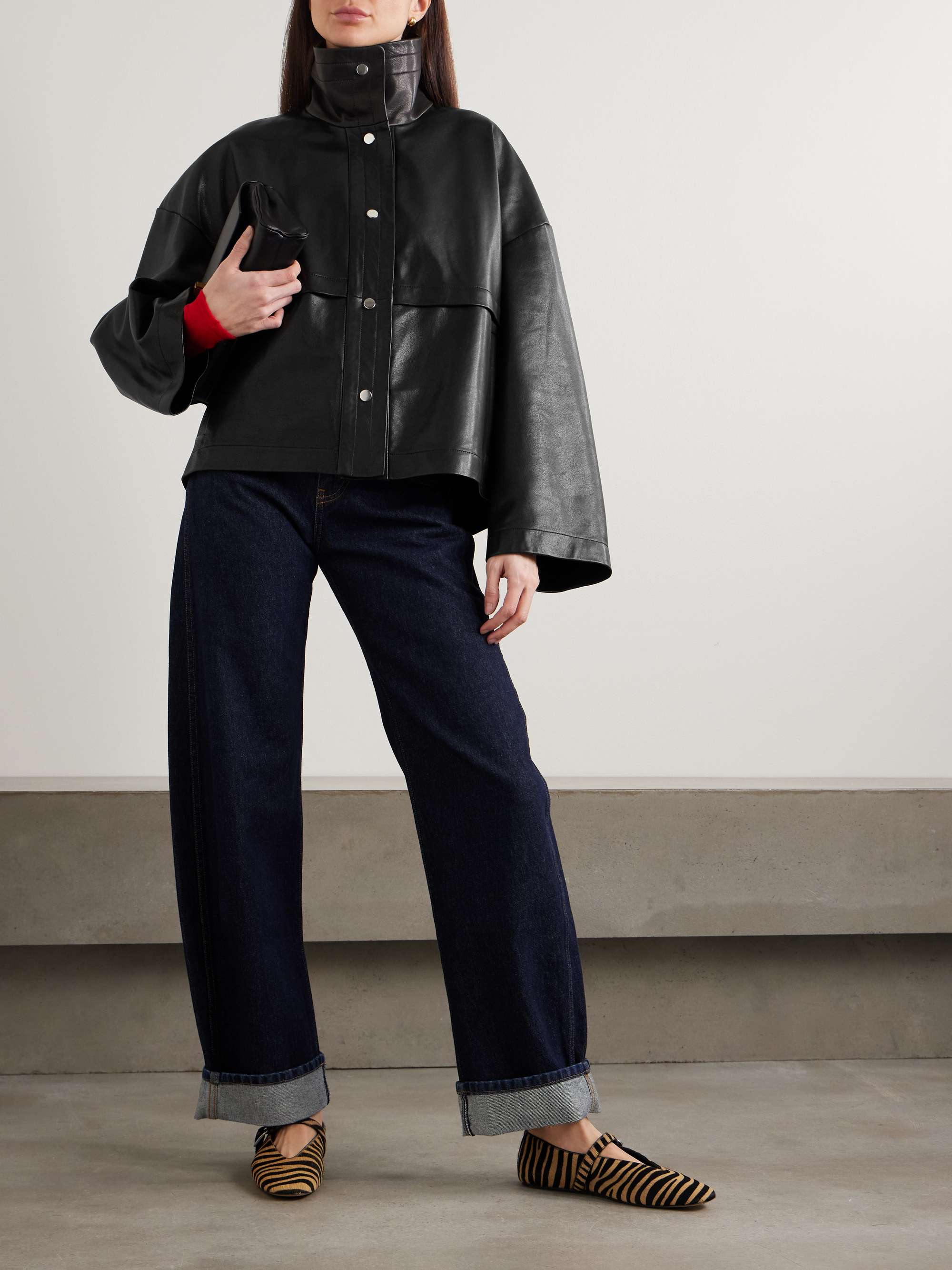 Park Oversized Textured-Leather Jacket