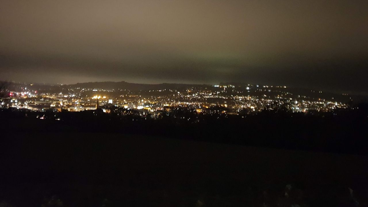View over city at night