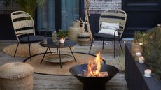 fire pit and furniture on garden balcony