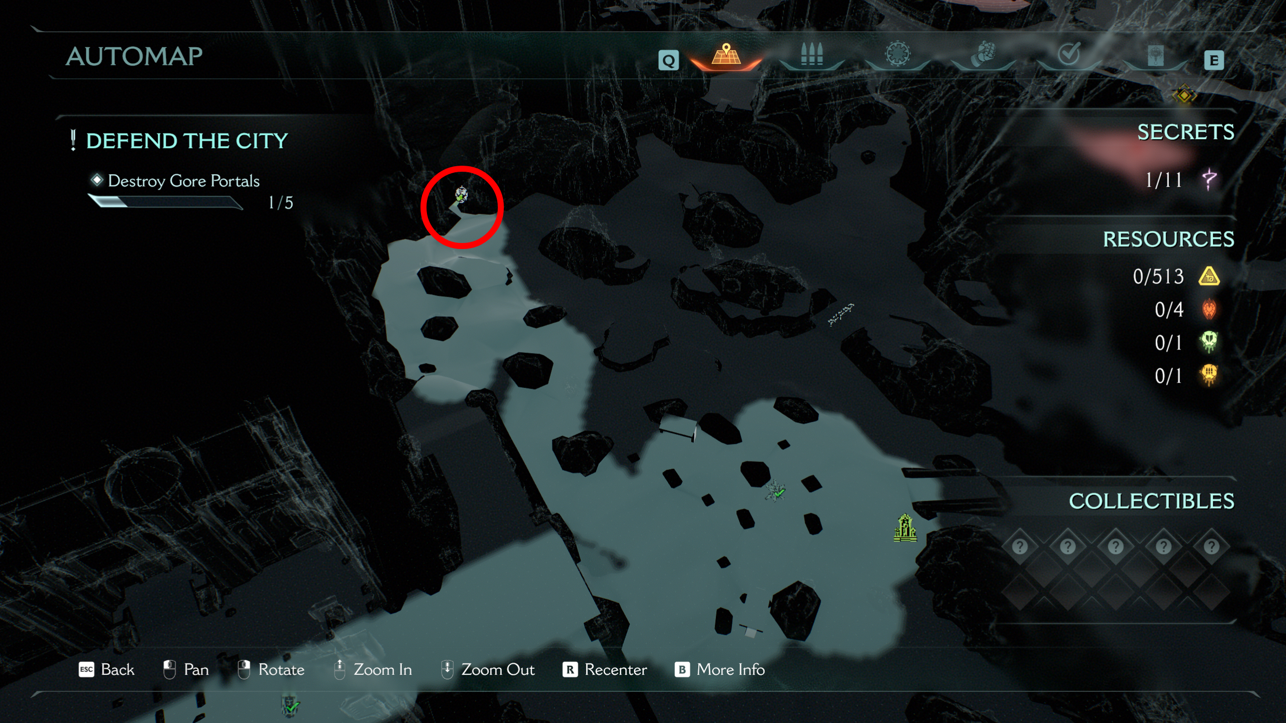 Doom: The Dark Ages Siege Part 1 secrets - A map pointing towards a life sigil in a nook by a waterfall.