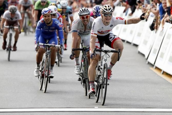 German champion Andre Greipel (Lotto Belisol) wins the Brussels Cycling Classic ahead of John Degenkolb (Argos-Shimano) and Nacer Bouhanni (FDJ)