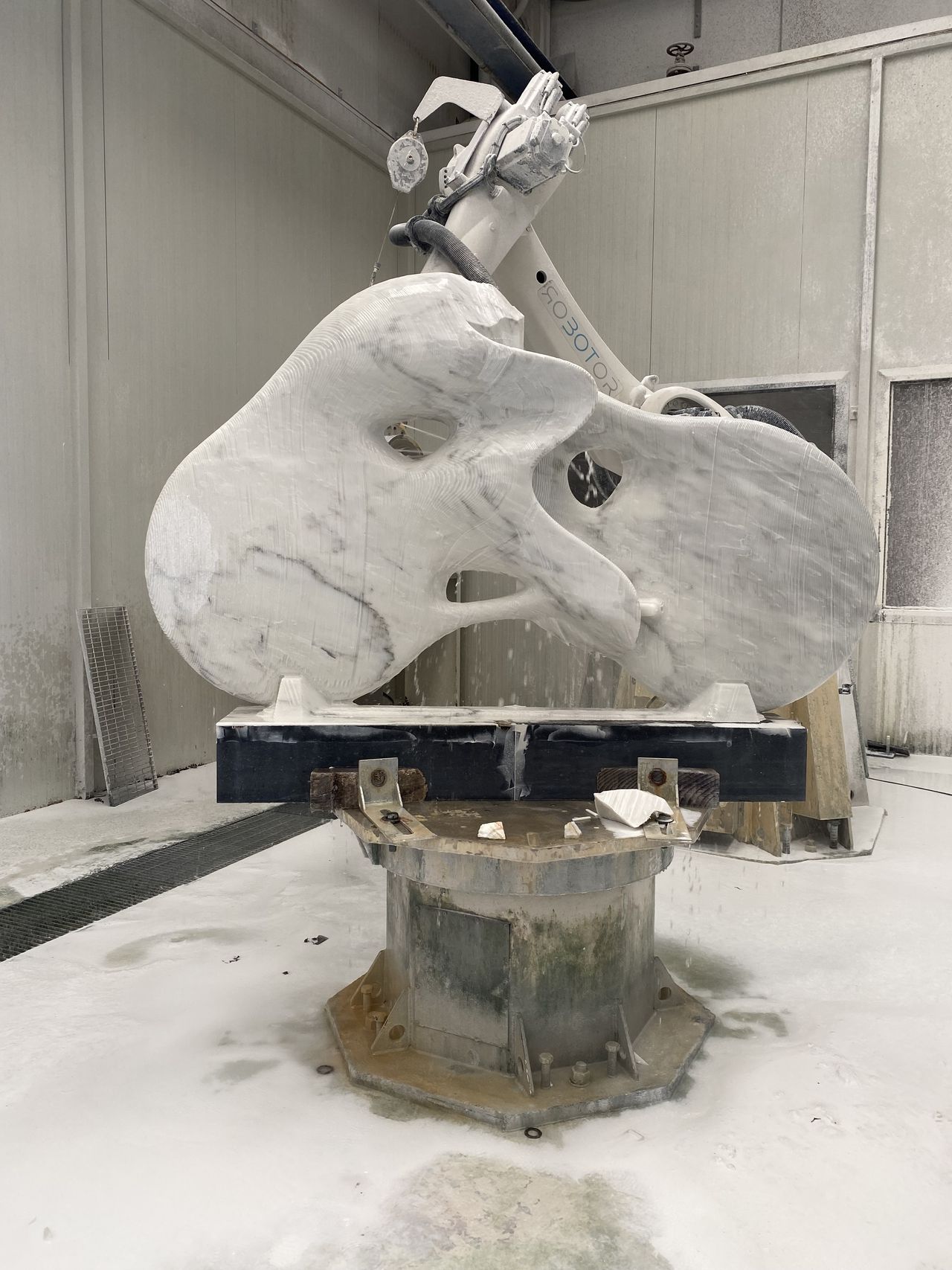 Marble sculpture in a workshop setting