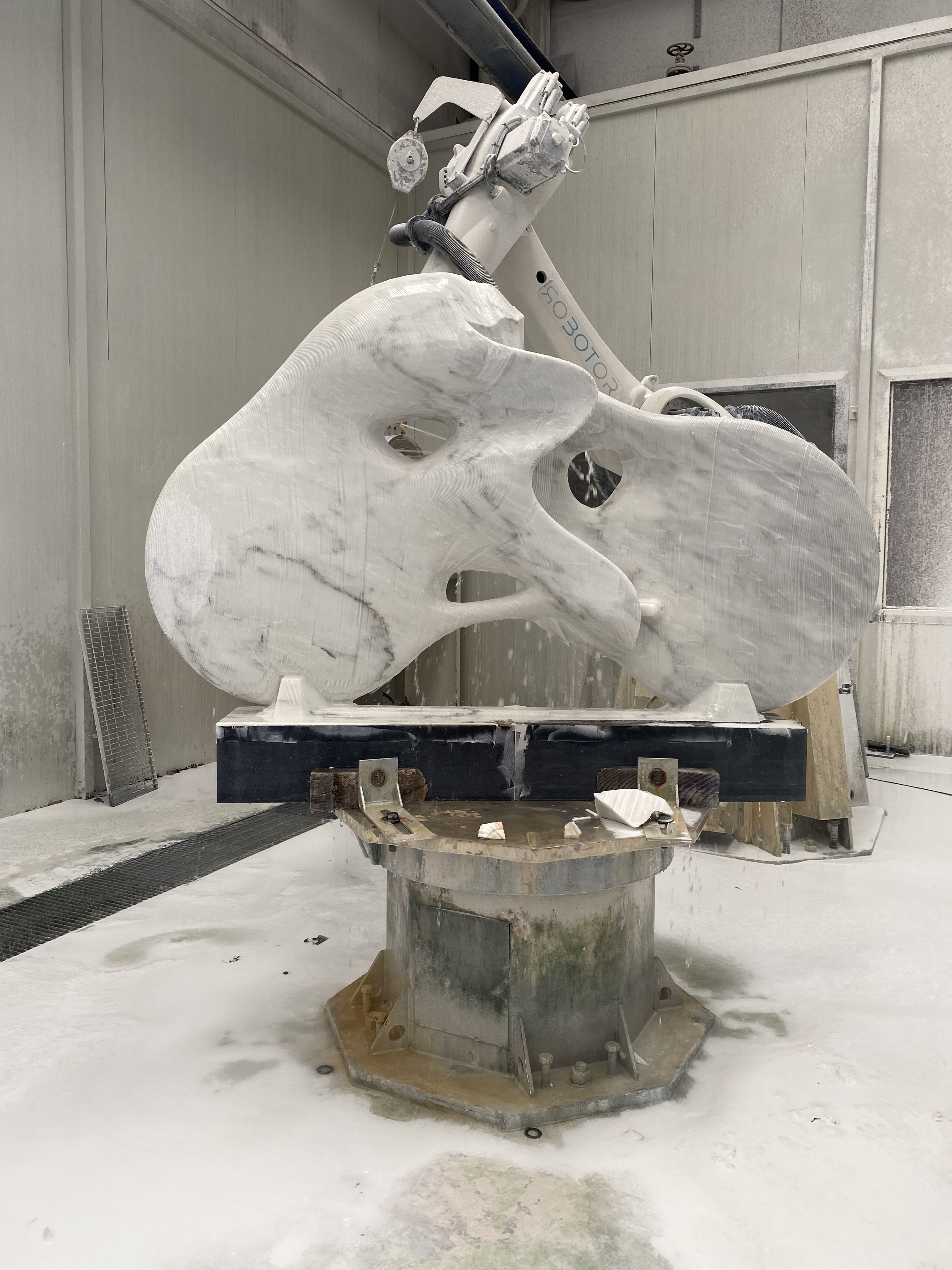 Marble sculpture in a workshop setting